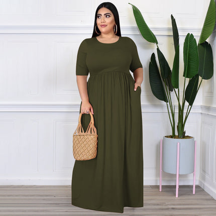 Plus Size Dress Summer Women Clothing Solid Color Round Neck Loose Casual Dress