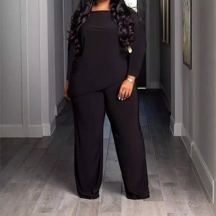 Plus Size Casual Comfortable Solid Color Asymmetric Two Piece Set