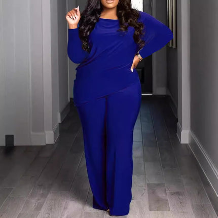 Plus Size Casual Comfortable Solid Color Asymmetric Two Piece Set
