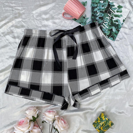 Plus Size Pajamas Women Plaid Drawstring Shorts Spring Summer Home Pants